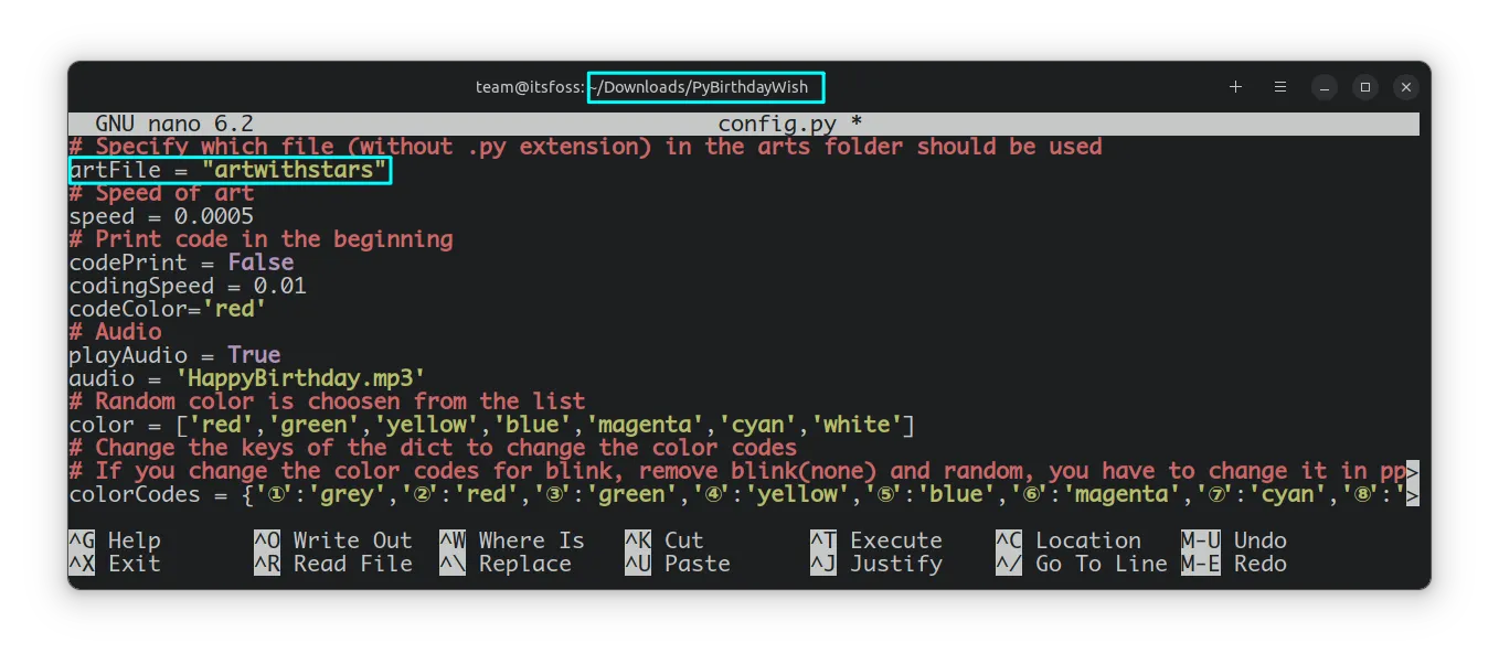 在配置文件中将动画设计文件更改为 "art with stars"