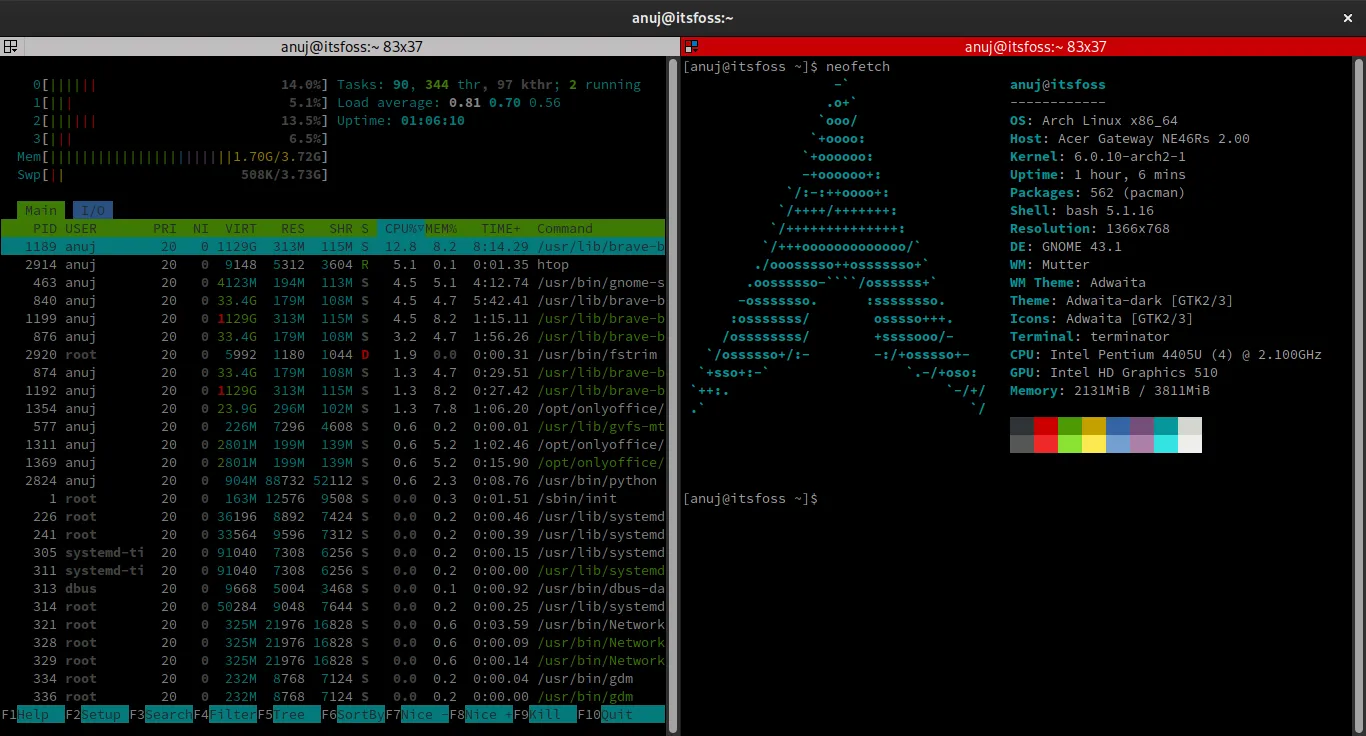 terminator htop neofetch