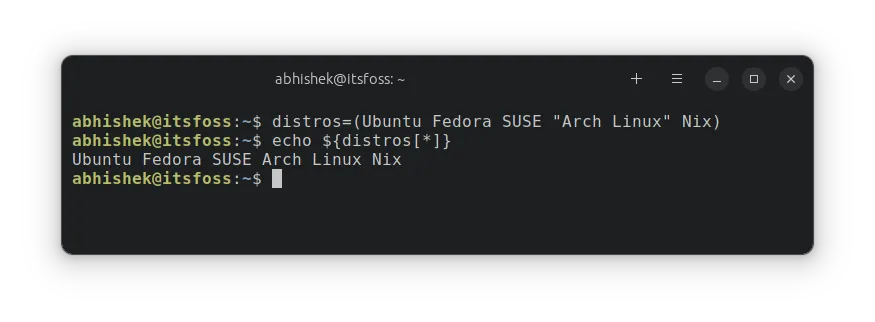 Accessing all array elements at once in bash shell