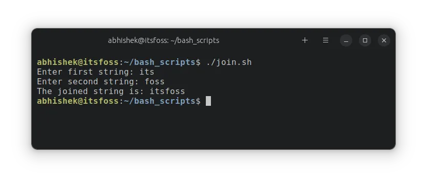 Join two strings in bash