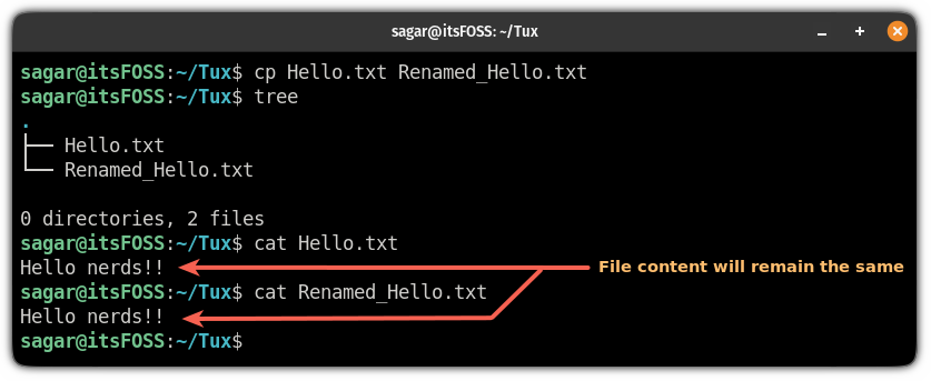 rename a file while copying in a same directory in linux terminal