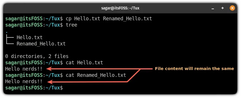 rename a file while copying in a same directory in linux terminal