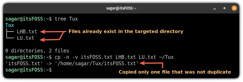 how not to override files while copying in linux using the cp command