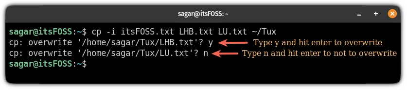 how to use cp command in interactive mode