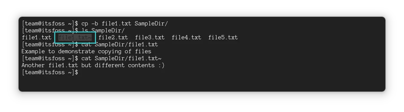 覆盖文件,但在备份文件后附加了“~”。