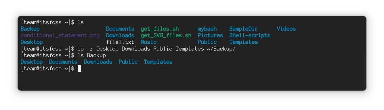 使用 cp 命令复制多个目录