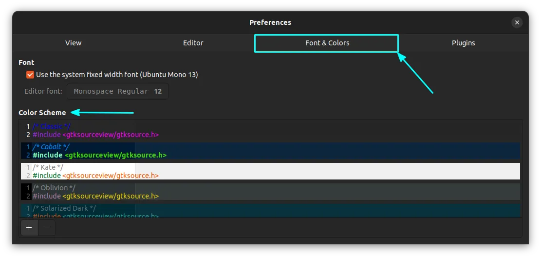 Select the Fonts & Colors tab in the preferences section for changing colors