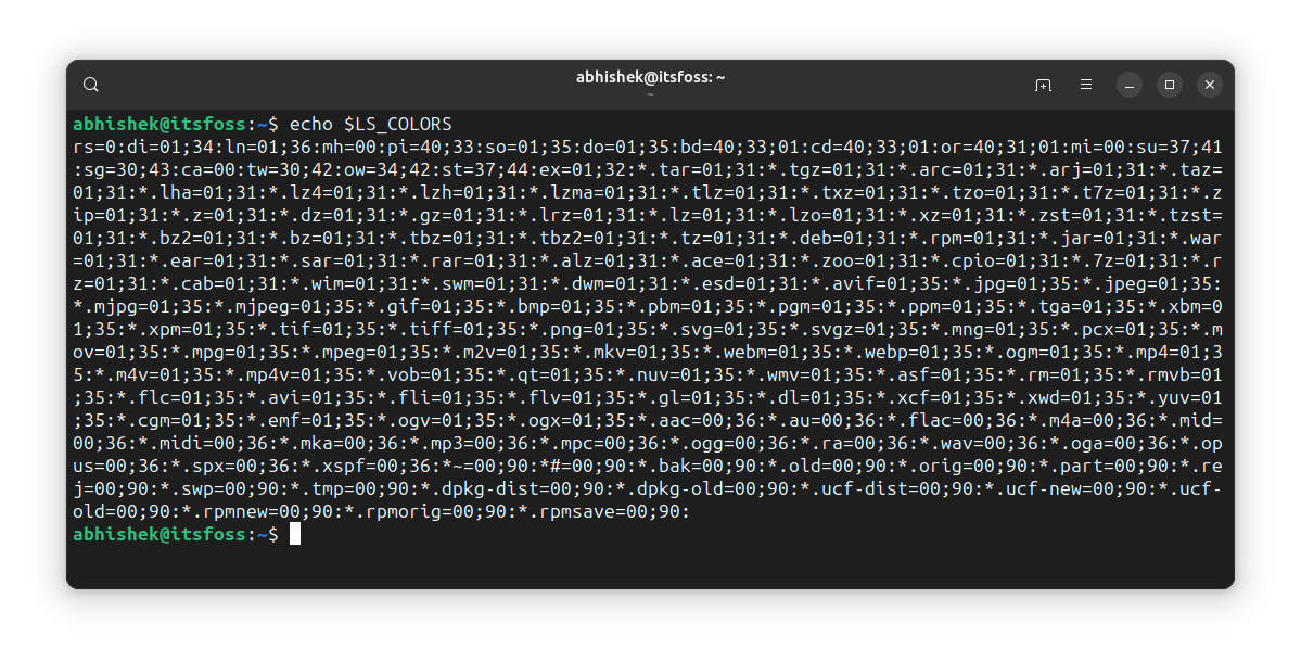Value of the LS_COLORS env variable in Ubuntu