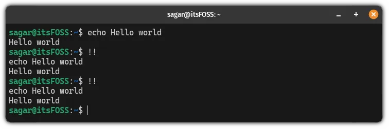 !! 命令能够重复执行你最近在终端输入的命令