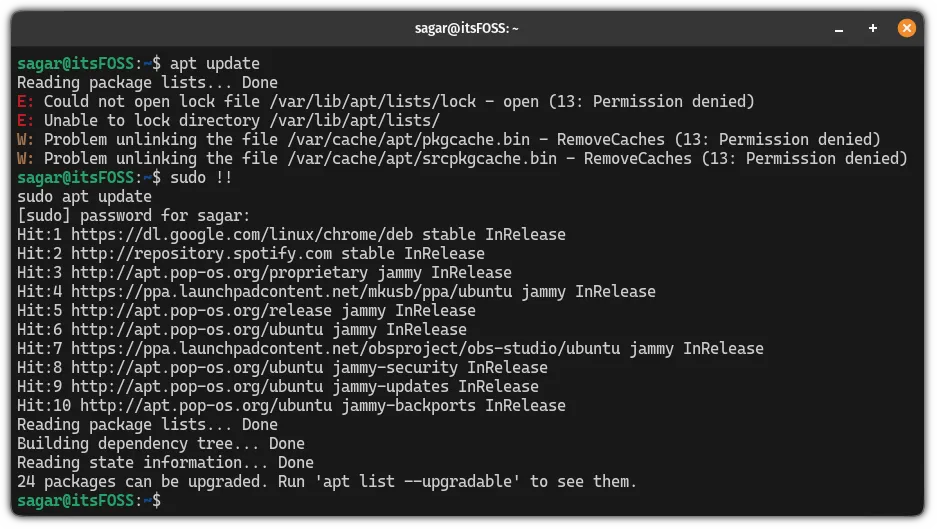 在 Linux 终端中使用 !! 快捷键的实践应用
