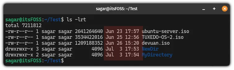 使用 ls -lrt 命令