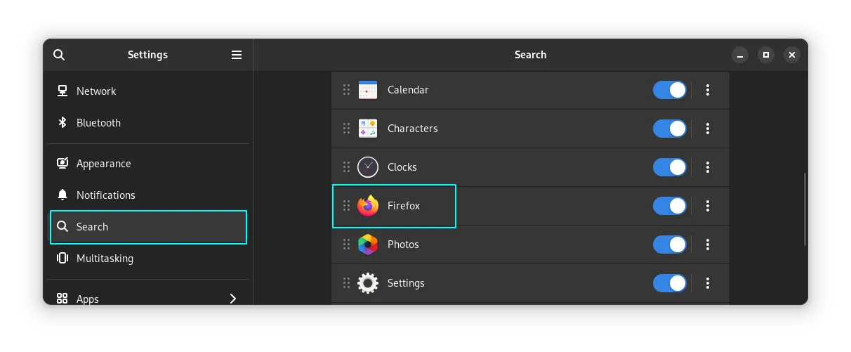 设置中的 Firefox 角色——搜索提供器