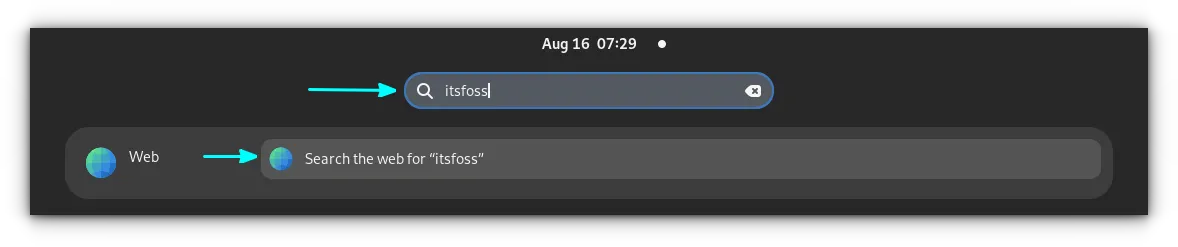 使用 GNOME Web 搜索得到的网络结果